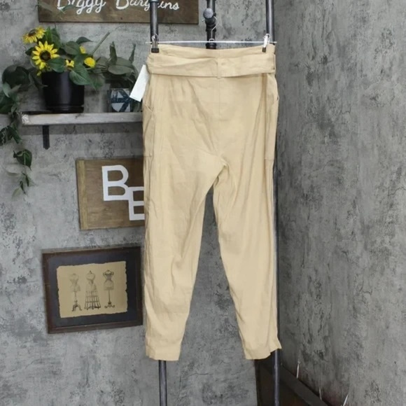 NWT Calvin Klein High Rise Tie Waist Paperbag Trouser Pant Beige Neutral Size 16 - Picture 4 of 5